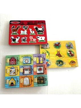 Melissa & Doug Wooden‎ Puzzles Bundle of 3 Hide & Seek Farm Sounds Hinged Doors
